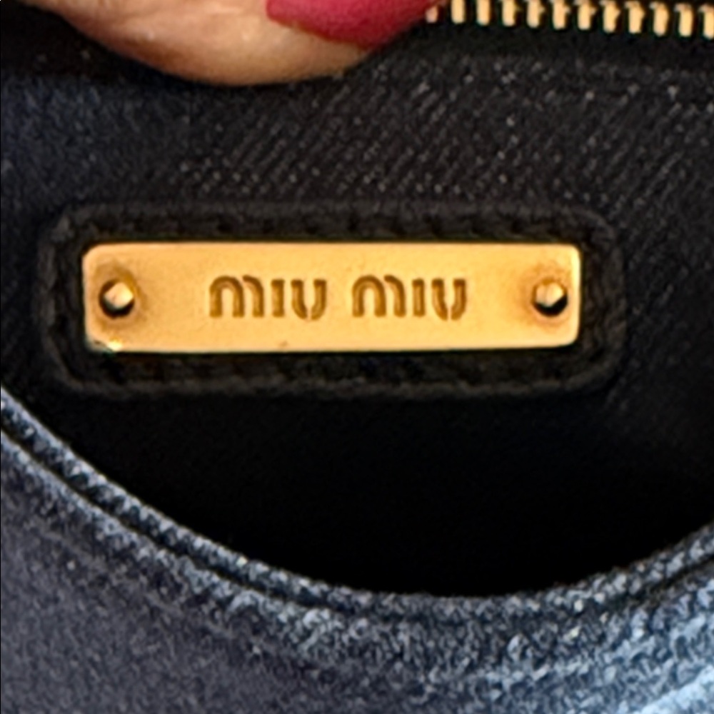 Miu Miu logo Maltalese Denim Blue Quilted Crossbody Bag gold hardware dust bag - Picture 8 of 15